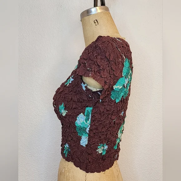 Free People Chocolate Smocked Floral Carino Top - Picture 8 of 11